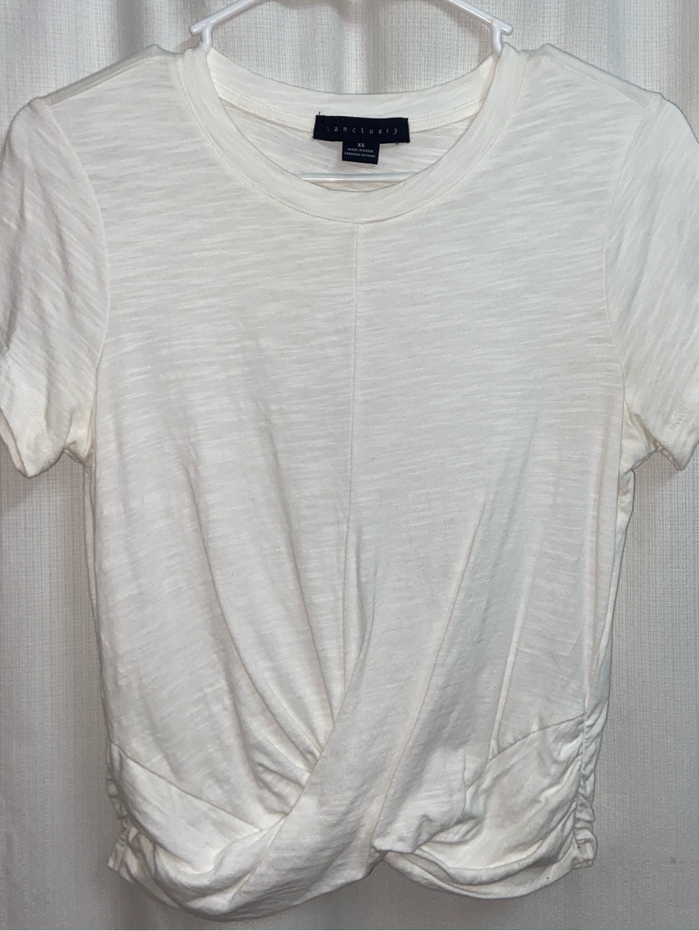 Sanctuary White Cotton Short Sleeve Cute Criss Cross Twist Hem Tee